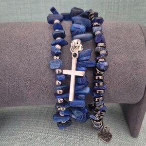 7 1/2"-8" NATURAL LAPIS BRACLETS  (3)  WITH 2 CHARMS